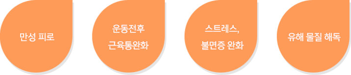 만성피로, 운동전후 근육통완화, 스트레스, 불면증 완화, 유해물질해독